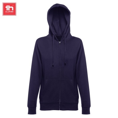 Casaco azul escuro com capuz e fecho de correr