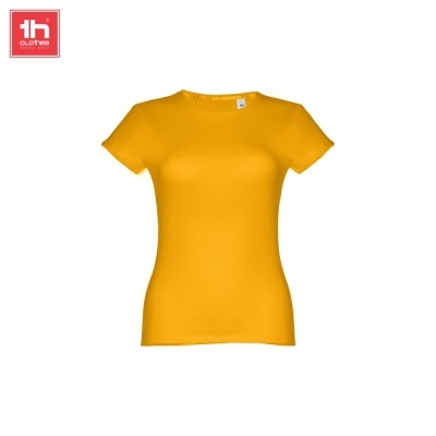 T-shirt feminina amarela mostarda de mangas curtas e gola redonda