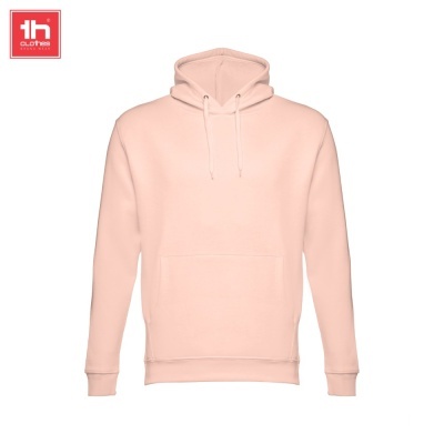 Camisola com capuz rosa claro com bolso canguru e cordões