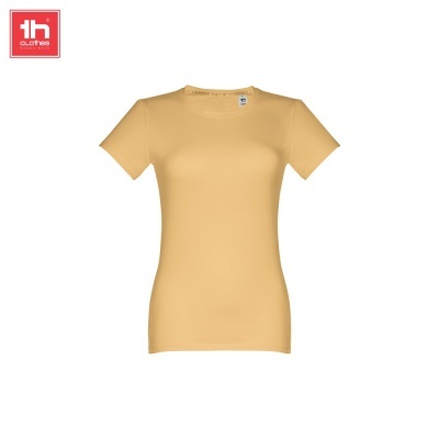 Camiseta feminina amarela de manga curta com gola redonda