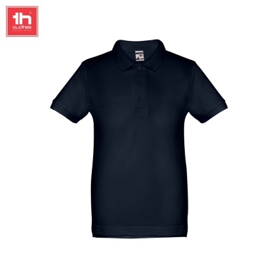 Polo preto de manga curta com gola e botões e etiqueta interna