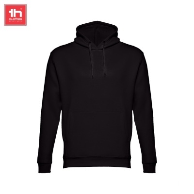 Camisola preta com capuz e cordões, com bolso canguru, da marca 1bh CLOTHES