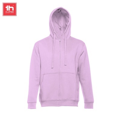 Camisola com capuz rosa clara com fecho e bolsos frontais