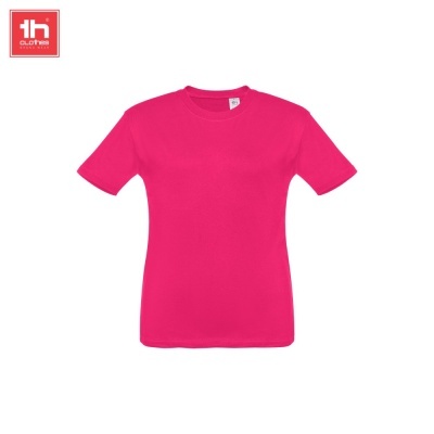 Camiseta rosa fúcsia de manga curta com gola redonda