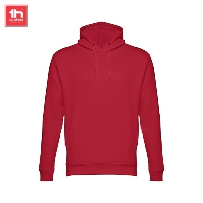 Camisola com capuz vermelha lisa com bolso frontal
