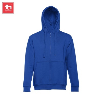 Casaco azul com capuz e fecho de correr