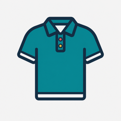 Camisola polo azul com botões coloridos e ribetes brancos