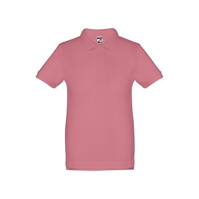 Polo infantil cor-de-rosa com gola padrão e três botões
