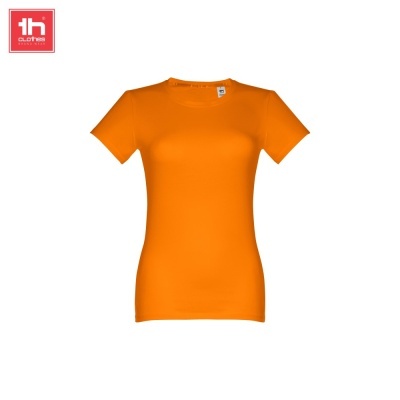 T-shirt feminina laranja com gola redonda e manga curta