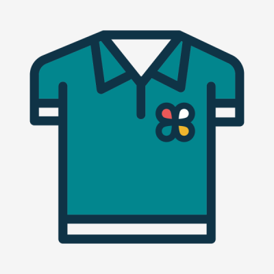 Ilustração de t-shirt tipo polo azul-turquesa com desenho de flor colorida no peito