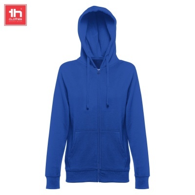 Casaco com capuz azul com fecho de correr e bolsos dianteiros