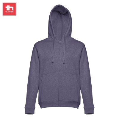 Casaco com capuz cinzento com fecho e bolso canguru