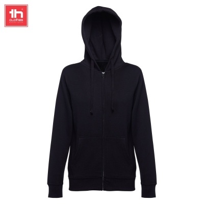 Camisola preta com capuz e fecho de correr da marca 1h CLOTHING