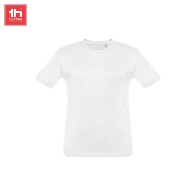 Camisola branca de manga curta, gola redonda, tecido liso