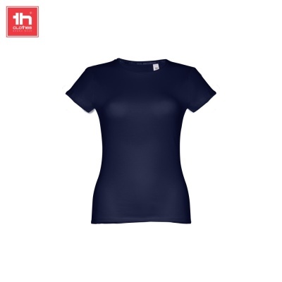 T-shirt feminina azul escuro de manga curta com gola redonda