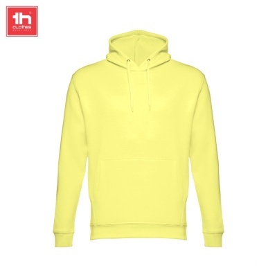 Sweatshirt com capuz amarelo claro, bolso canguru e cordão de ajuste
