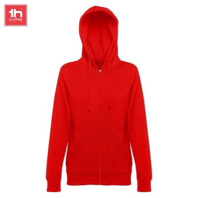 Casaco com capuz vermelho de fecho de correr com bolso canguru