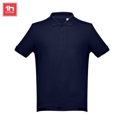 Polo azul escuro masculino com três botões e mangas curtas