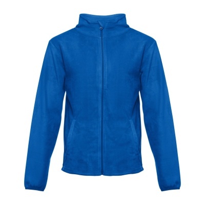 Casaco de fleece azul com fecho de correr e gola alta