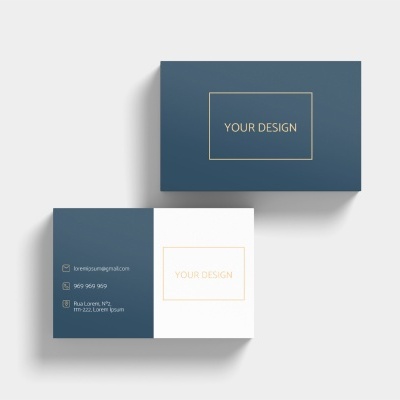 Cartões de visita em azul-escuro e branco com texto Your Design