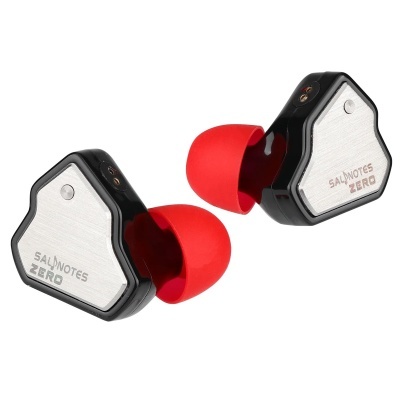 Auscultadores intra-auriculares SALNOTES ZERO com pontas vermelhas e corpo preto e prateado