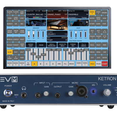 Painel táctil e painel traseiro de teclado musical digital azul KETRON