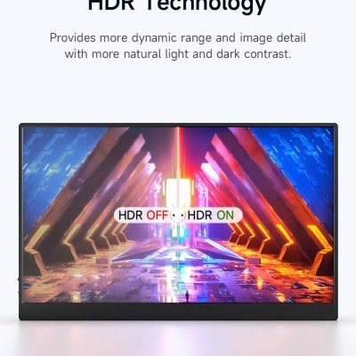Ecrã plano a mostrar comparação HDR OFF e HDR ON com texto explicativo