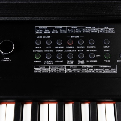 Painel de controlo de teclado digital preto com botões e texto branco