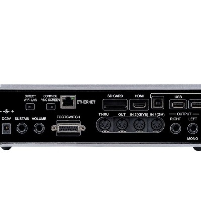 Painel traseiro de equipamento electrónico com várias entradas e saídas