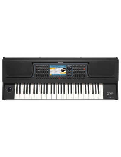 Teclado digital preto com 61 teclas e ecrã central colorido