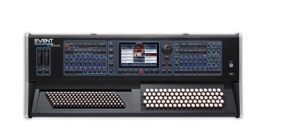 Controlador MIDI teclado preto com botões e ecrãs coloridos