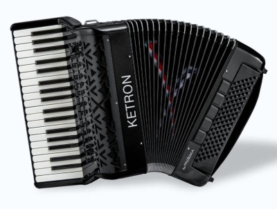 Acordeão preto com teclas e botões