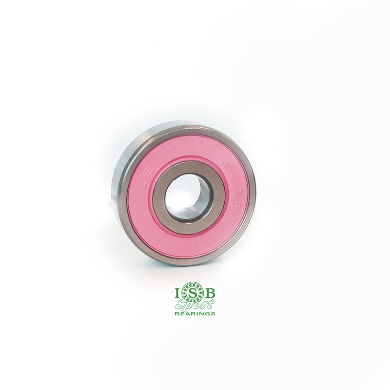 Rolamento esférico metálico com vedação rosa e logótipo ISB Sport Bearings