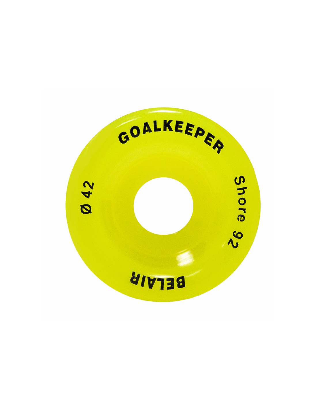 Roda de skate amarela com texto preto