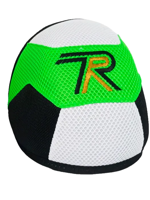 Bola de voleibol verde, branca e preta com logotipo TR