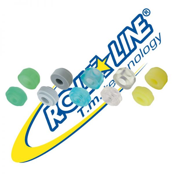 Plugs de silicone coloridos com logo ROCTO LINE em fundo branco