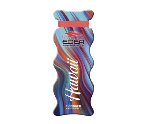 Embalagem de produto EDEA com design azul, laranja e vermelho e texto Hawaii