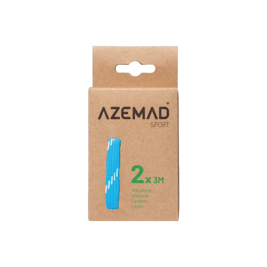Embalagem de atacadores AZEMAD SPORT castanha com atacador azul