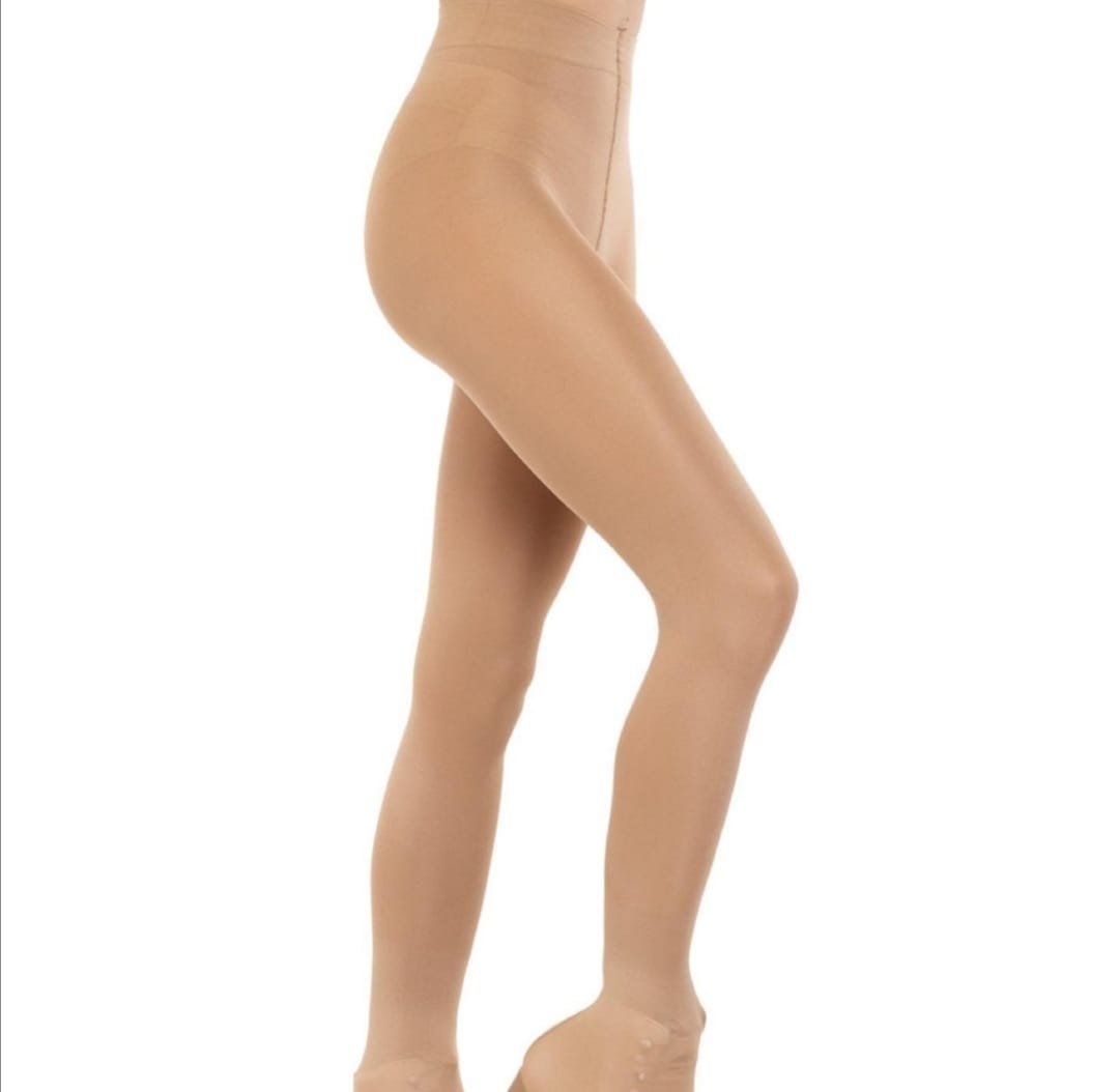 Collants cor pele com tecido elástico, textura lisa, foto de perfil