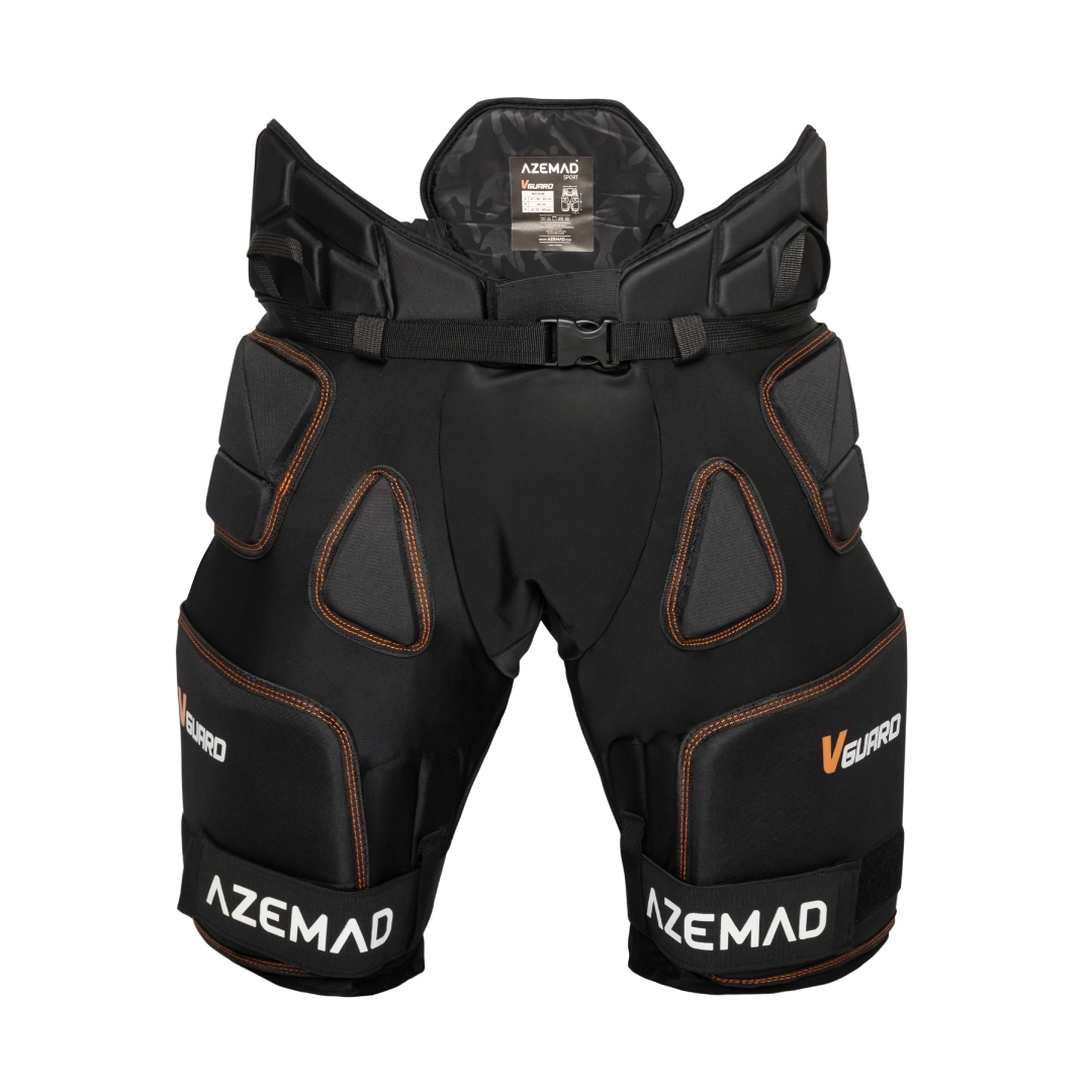 Calção protector desportivo preto com acolchoamento e textos AZEMAD e V GUARD