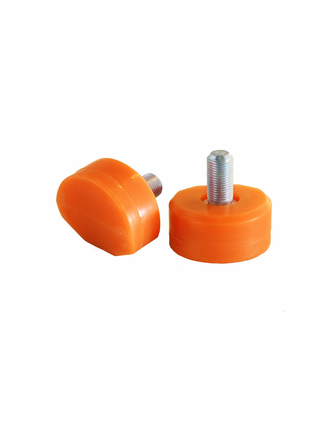 Dois amortecedores de choque laranja com parafusos metálicos