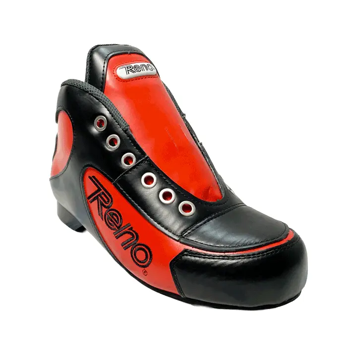 Ténis desportivo vermelho e preto com marca Reno em destaque