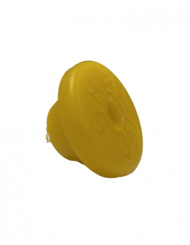 Tampão amarelo em plástico com marcação em relevo