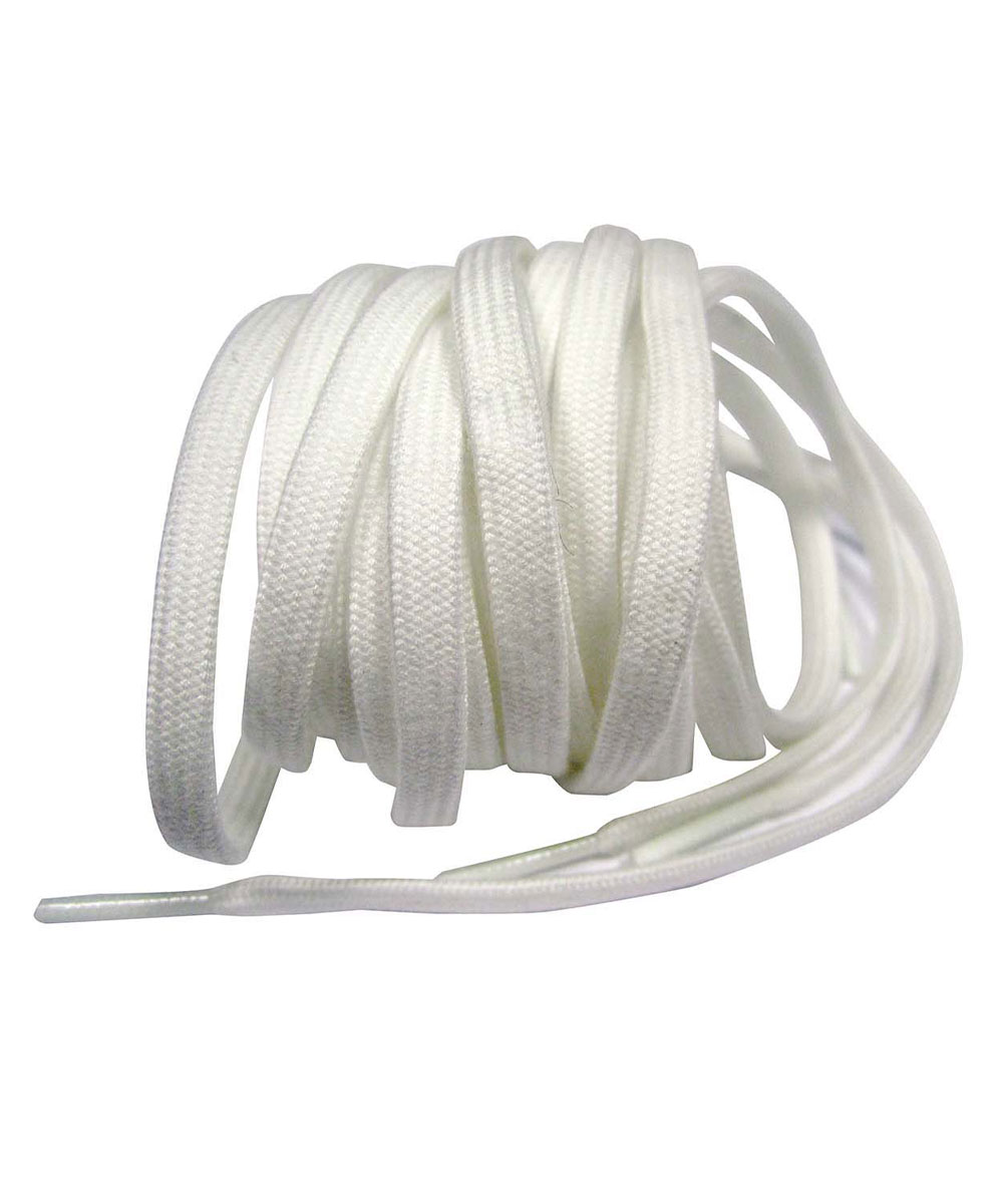 Ata de sapato branca enrolada com textura trançada e ponteiras plásticas