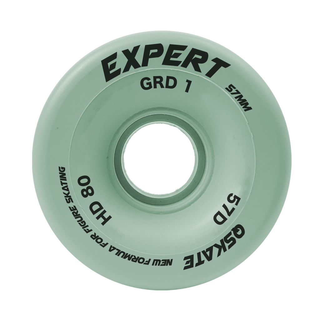 Roda de skate verde clara com texto preto