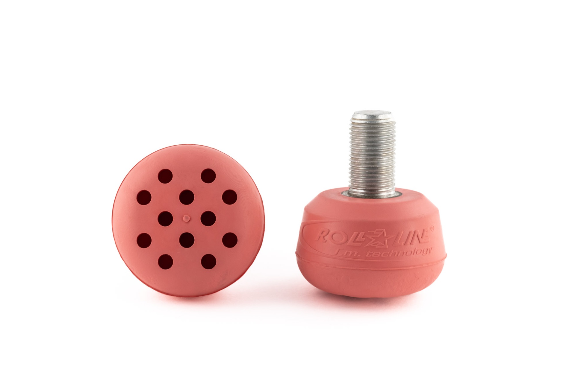 Pés niveladores cor-de-rosa com base rosqueada metálica e marca ROLEX IN