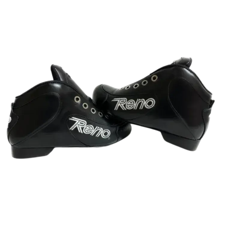 Sapatilhas pretas com logo Reno em branco vista de perfil