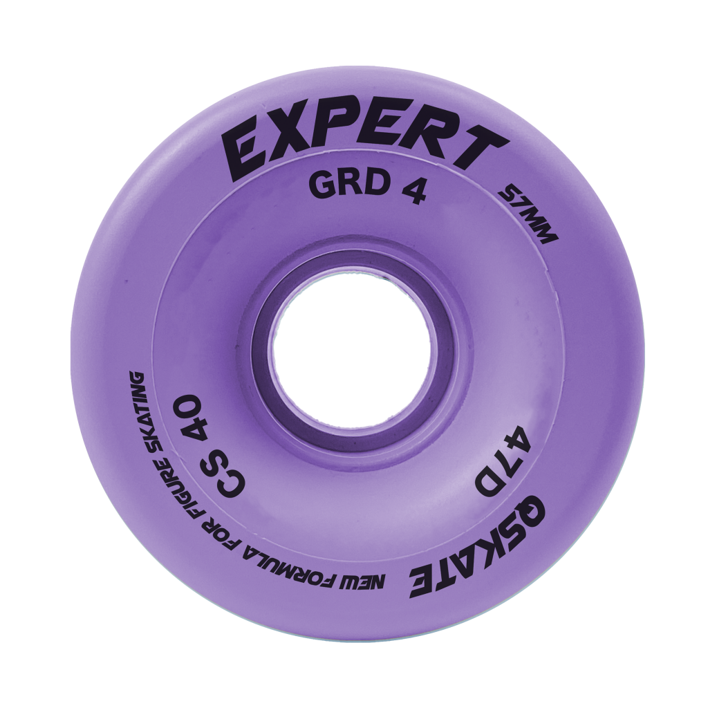 Roda roxa para patins com texto preto