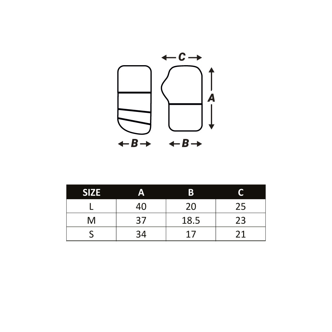 Esquema de bandagem com tabela de tamanhos e medidas