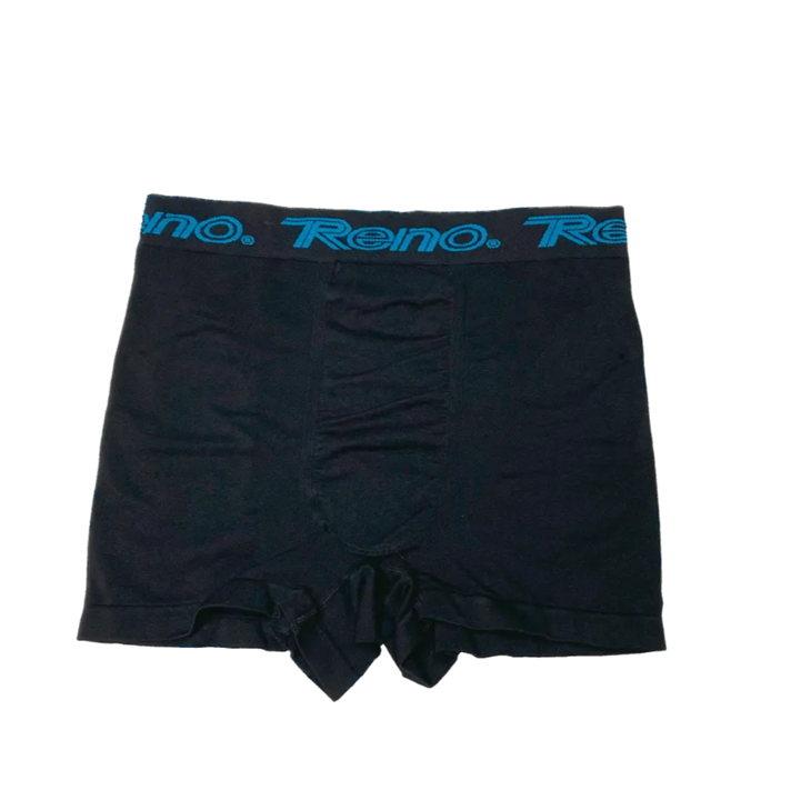 Cuecas boxer negras com cintura elástica azul e logo Reno
